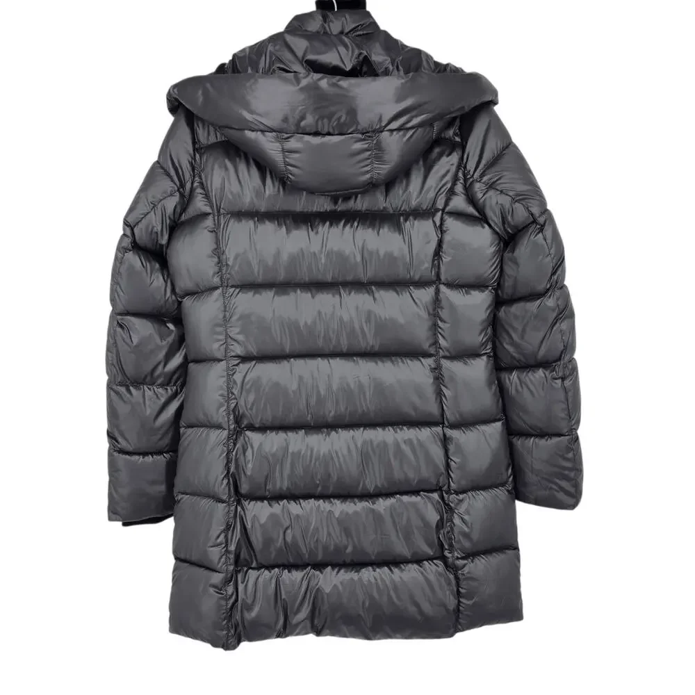 NWT DKNY Titan Black Bibbed Shawl-Collar Packable Shine Puffer Coat Size S